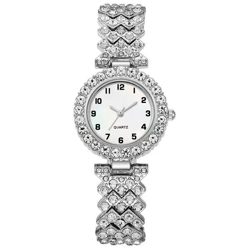 Luxury Women’s Watch & Bracelet Set – Silver Quartz