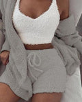 Women’s 3-Piece Pajama Set with Long Sleeve Crop Top