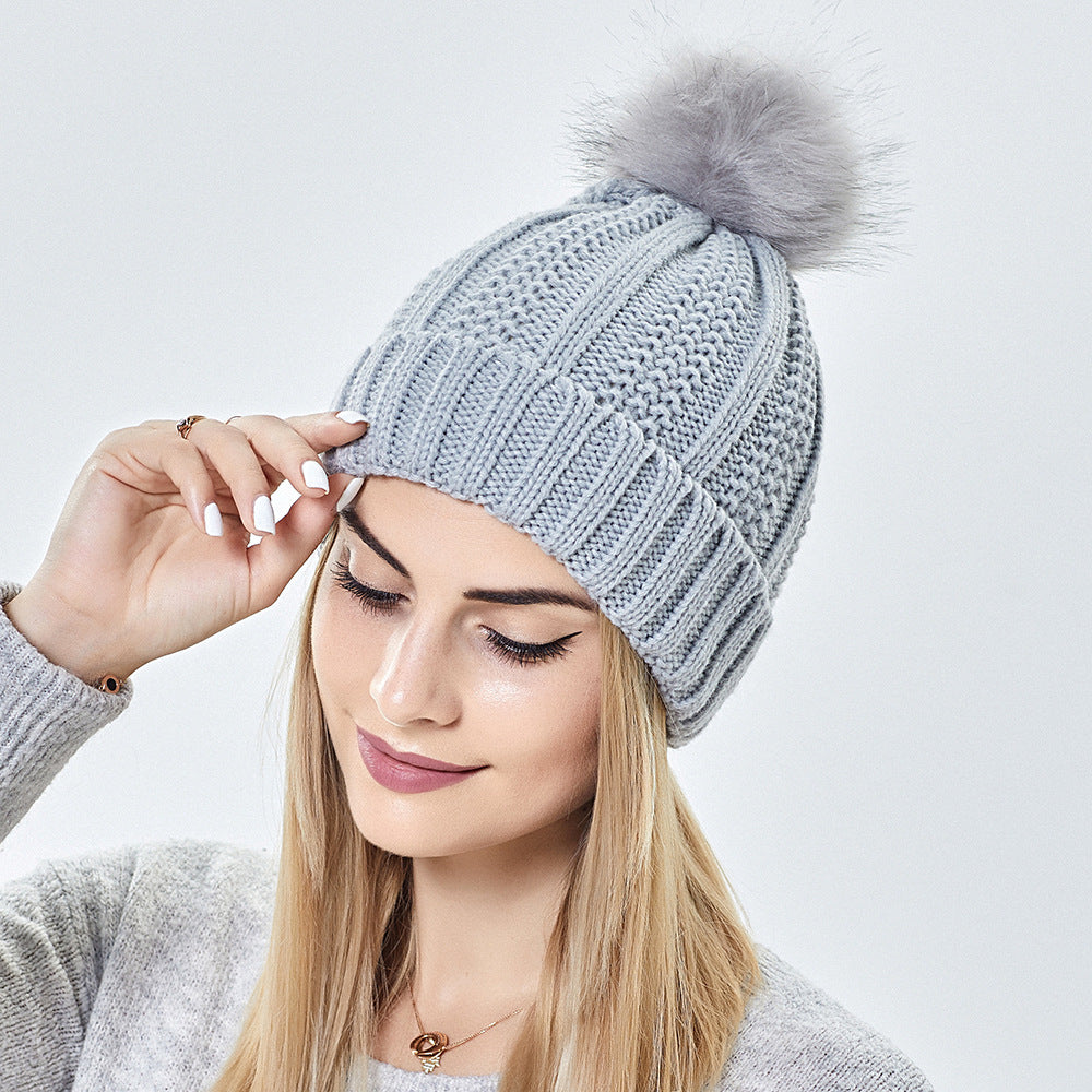 Warm Knitted Beanie Hat with Pom Pom