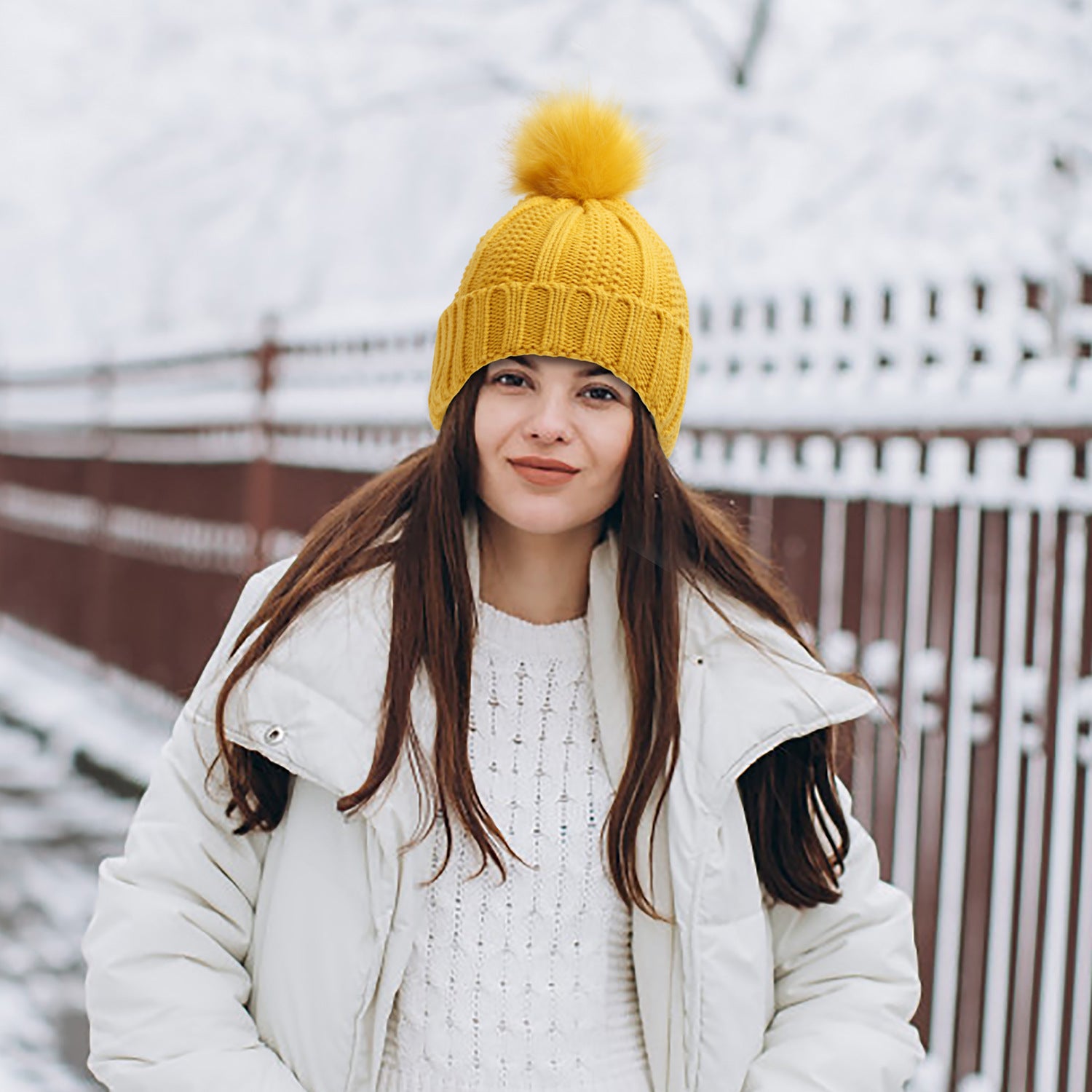 Warm Knitted Beanie Hat with Pom Pom